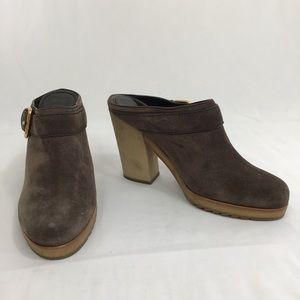 Prada Brown Suede heeled slides